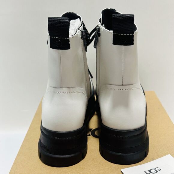 UGG Sidnee US 8 Combat Boots White Leather Waterproof Side Zip NIB $150 - Picture 7 of 14